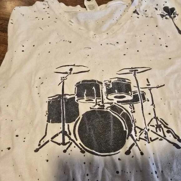 Custom Highly Distressed DIY/BOHO Drumset Punk Rock Cutoff Shirt Size M Cotton - Picture 8 of 9